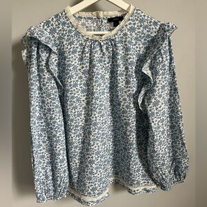 J. CREW trad wife blue and white floral top size large